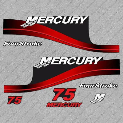 Mercury 75 Hp Four Stroke Outboard Engine Decals RED Sticker Set Reproduction • $55.79