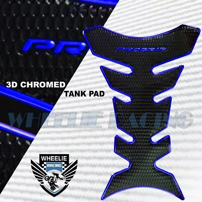 3d Fuel/gas Tank Pad Protector Decal Pro Grip Perforated Gloss Black+chrome Blue • $16.98