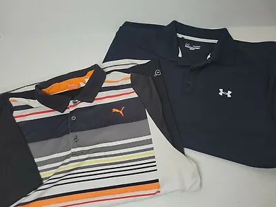 Lot Of 2 Under Armour Puma Mens Polo Shirts Sz Medium Golf Top • $26