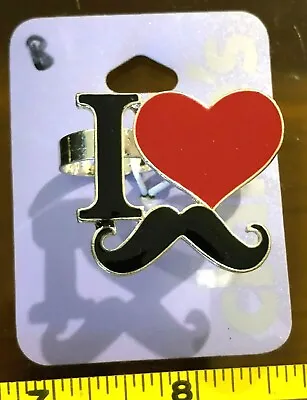 Ring I Love Moustache Double Finger Claires Adjustable Jewellery RRP £4.50 • $5.59