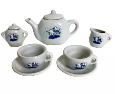 Vintage Childs Tea Set Duck Goose Blue White 9 Piece Set Manley China Pretend • $17.03