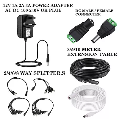 12v 1a/2a/3a Ac Dc Power Supply Adapter Charger For Camera Led Strip Light Cctv • £3.10