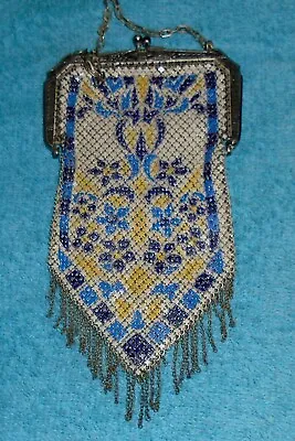 Antique Mandalian Purse Enamel Mesh Art Deco  Flapper  Evening Handbag Very Good • $124.95