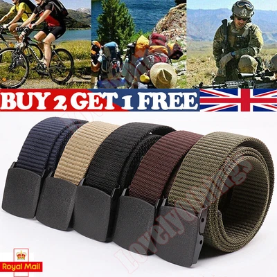 Belt Gift Mens Womens Unisex Canvas Webbing Regular Size Black Buckle Army❤Belts • £2.98