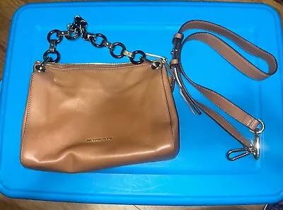 Michael Kors Gianna Medium Brown Leather Messenger Handbag Tortoise Chain • $34.99
