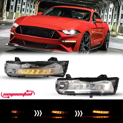 Clear LED For 2018 2019 2020-2023 Ford Mustang Fog Lights W/ DRL Squential Lamps • $228.99