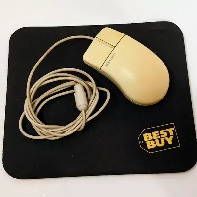 Vintage Microsoft Mouse 2.0A Model 58269 & Best Buy Mouse Pad Classic Gaming  • $15