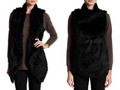 Catherine Malandrino Long Drape Genuine Rabbit Fur Vest Black Sz Small • $95