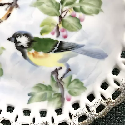 Ucagco China Made In Japan Reticulated 8” Plate Bird Design Gold Paint WOW! • $6.50