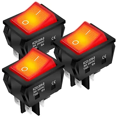 3pack 30A 250V KCD2 KCD4 Rocker Switch DPST 4 Pin Red Lighted 120V Rocker Toggle • $11.49