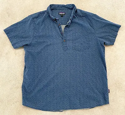 PATAGONIA Mens Back Step Pullover Shirt Sz XXL Hemp Organic Cotton Blue EUC • $32