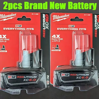 2 Pack Milwaukee 48-11-2460 M12 REDLITHIUM XC 6.0 AH Battery PackS • $61.69