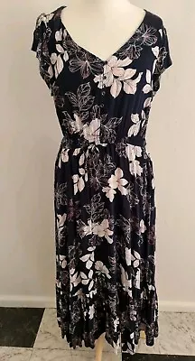 Rivers Maxi Dress Size 14-16 Floral Navy White Short Sleeve • $15