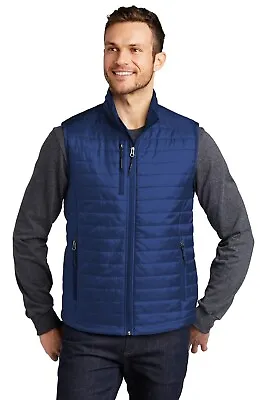 Port Authority Mens Sleeveless Packable Puffy Vest With Pockets J851 - Navy Blue • $34.99