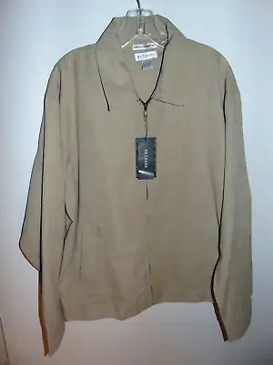 New Methode Bomber Jacket Beige Micro Suede Men's Large L Full Zip Pockets • $24.95