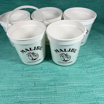 Lot Of 5 White Malibu Rum Buckets Plastic Reusable New  5” Tall 4.5” Wide S1 • $14.20