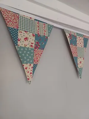 Floral Fabric Bunting Blue Patchwork Effect • £13.50