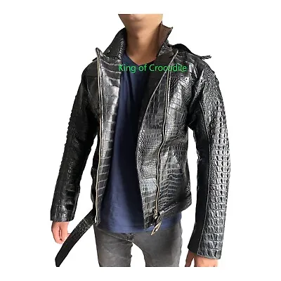 Genuine Crocodile Alligator Leather Black Bomber Biker Motorcycle Jacket For Men • $3800