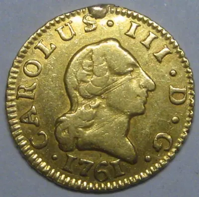 1761 Madrid 1/2 Escudo Charles Iii Spain Gold Doubloon Spanish Colonial Era • $225