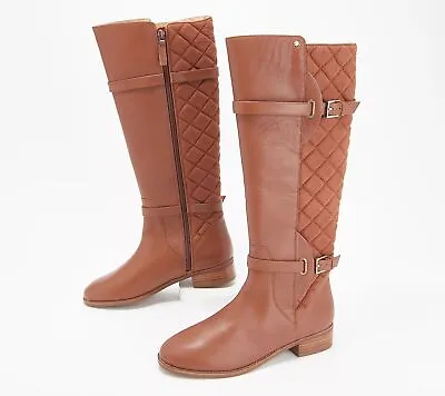 Isaac Mizrahi Live! Wide Calf Quilted Leather Boots Cognac 6/W New • $55.99