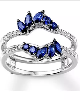 Lab Created Sapphire Wedding Engagement Band White Gold Plated Women's Marquise • $134.54