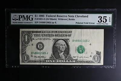 1995 $1 Dollar Bill Huge Printed Fold Error PMG ERROR US PAPER MONEY ERROR • $1586