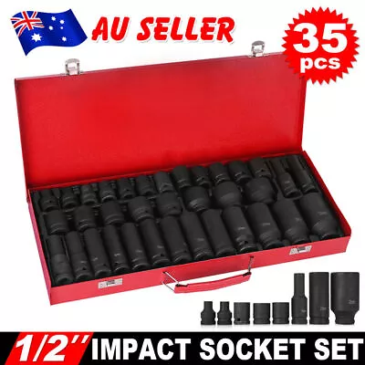 35pcs Drive Deep Impact Sockets 8-32MM Metric 1/2  Garage Workshop Tools Set AU • $67.98