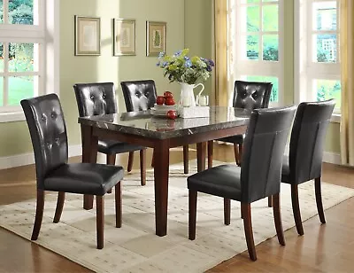 Kitchen Room 7pc Dining Set Marble Top Dining Table And 6 Side Chairs Set Wooden • $1499