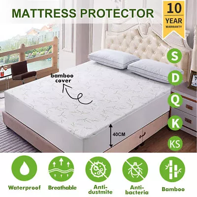 $23.99 • Buy Bamboo Matress Waterproof Mattress Protector Bed Single King Queen Double NEW