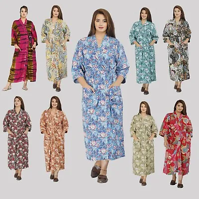 £19.51 • Buy Women Long Bathrobe Cotton Kimono Robe Silky Beach Cover Up Boho Designer Gown