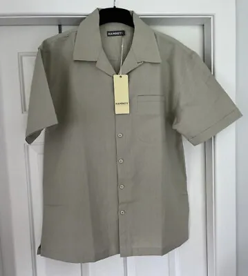 Mens HAMNETT Sage (Pale Khaki) Short Sleeve Linen/Cotton Shirt  Size M BNWT • £10