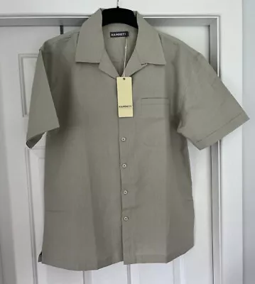 Mens HAMNETT Sage (Pale Khaki) Short Sleeve Linen/Cotton Shirt  Size XL BNWT • £10