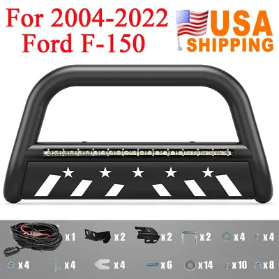 Steel Bull Bar For 2004-2022 Ford F-150 Front Bumper Grill Grille Guard With LED • $131.09