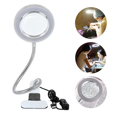 Magnifying Lamp Clamp 8X Glass LED Desk Lamp USB Clip Reading Books Nail Cnh • $24.19