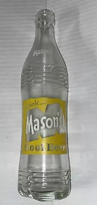 Masons Root Beer 12 Oz Yellow Label Clear Soda Bottle Chicago IL Vintage Chipped • $15.69