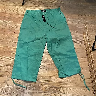 Men Women Linen Green Drawstring Pants Wide Leg Drop Crotch Cropped Trouser • $16.69