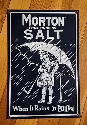 Vintage Ande Rooney Porcelain Metal Enamel Sign Morton Salt 12x8 • $27