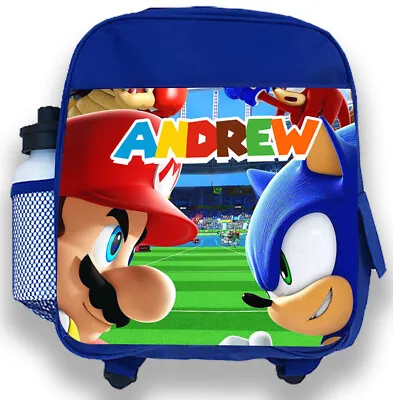 £19.99 • Buy Personalised Kids Blue Backpack Any Name Sonic Mario Boys Childrens School Bag 1