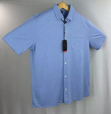 BEN SHERMAN Shirt Men's Large Blue Short Sleeve Button-Up Polyester Soft Stretch • $29.88