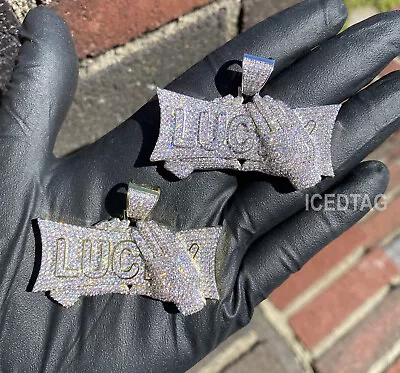 3d Hip Hop Iced Gold Plated Micro Pave Lab Simulated Bling Lucky Letter Pendant • $25.99