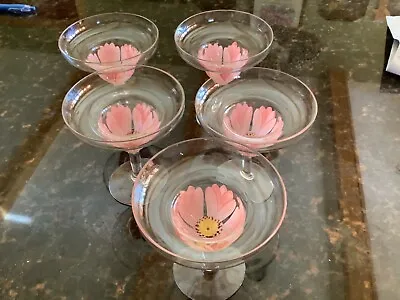 VTG Franciscian Hand Painted Margarita Shrimp Cocktail Oyster Glasses Lot Of 5 • $45