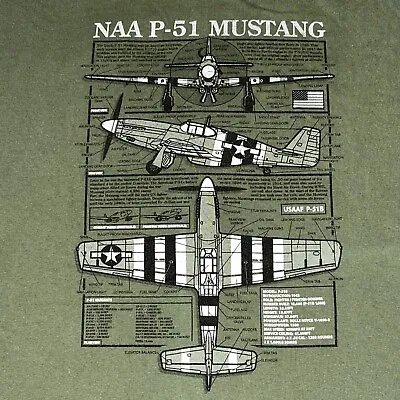 P-51B Mustang T-Shirt WWII Aircraft Fighter Plane Green Size 3XL • $16.99