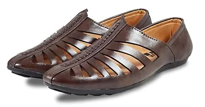 Mens Jutti Ethnic Mojari Shoes Nagra US Size 7-11 Faux Leather Brown Cuts • £30.50