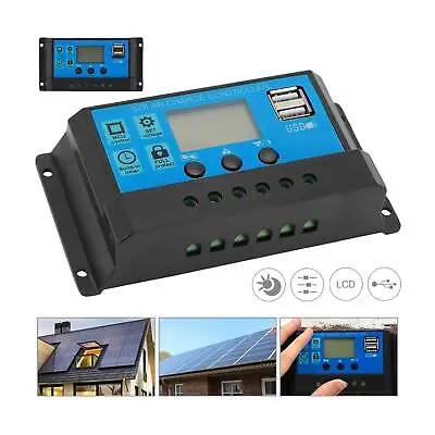 20A Solar Panel Battery Regulator Charge Controller Dual USB Tool 12V/24V • £8.19