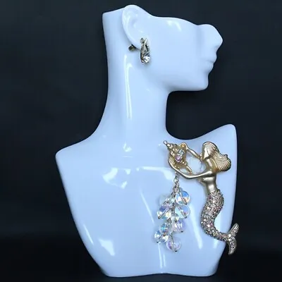 Fantasy Retro Mermaid Brooch Vintage Medieval Enamel Dazzling Tassel Glass Pin • $7.09