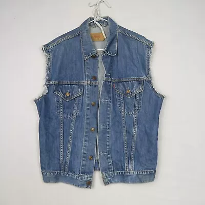 Levi's 70500 Mens Biker Vest Jacket XL Blue 20's Vintage Button Up Denim Biker • $35.99