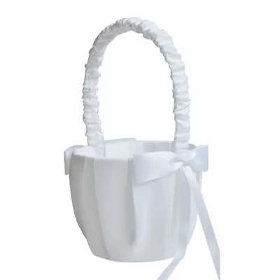 Romantic Bowk White Satin Wedding Ceremony Party Flower Girl Basket U8Q37547 • £8.38