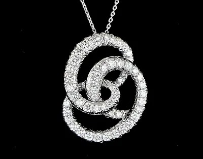 $3200 • Buy $5,500 Jose Hess 18K White Gold Pave Round Diamond Knot Pendant Chain Necklace