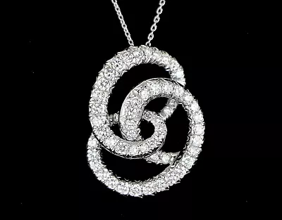 $5500 Jose Hess 18K White Gold Pave Round Diamond Knot Pendant Chain Necklace • $3200