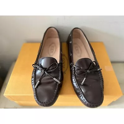 TOD'S Loafers Patent Leather Brown Eggplant Color Size 38/7.5 • $69.99